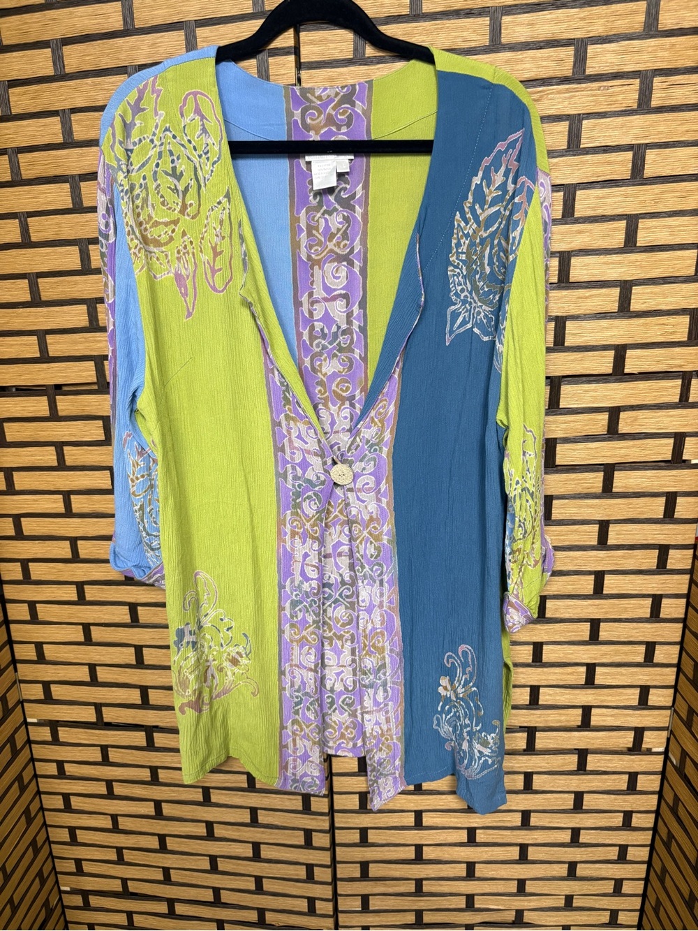 Soft surroundings blue and green cardigan size large